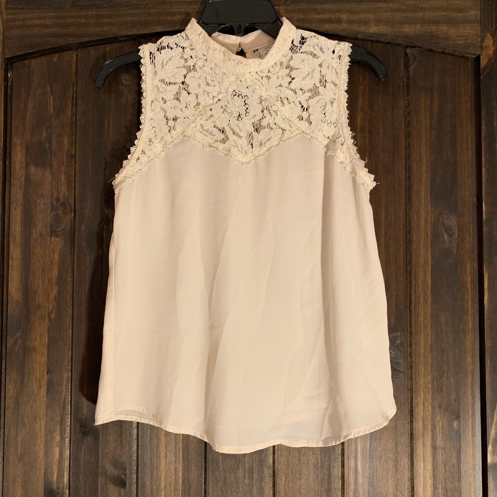 Lace & Chiffon Ivory Tank Top
